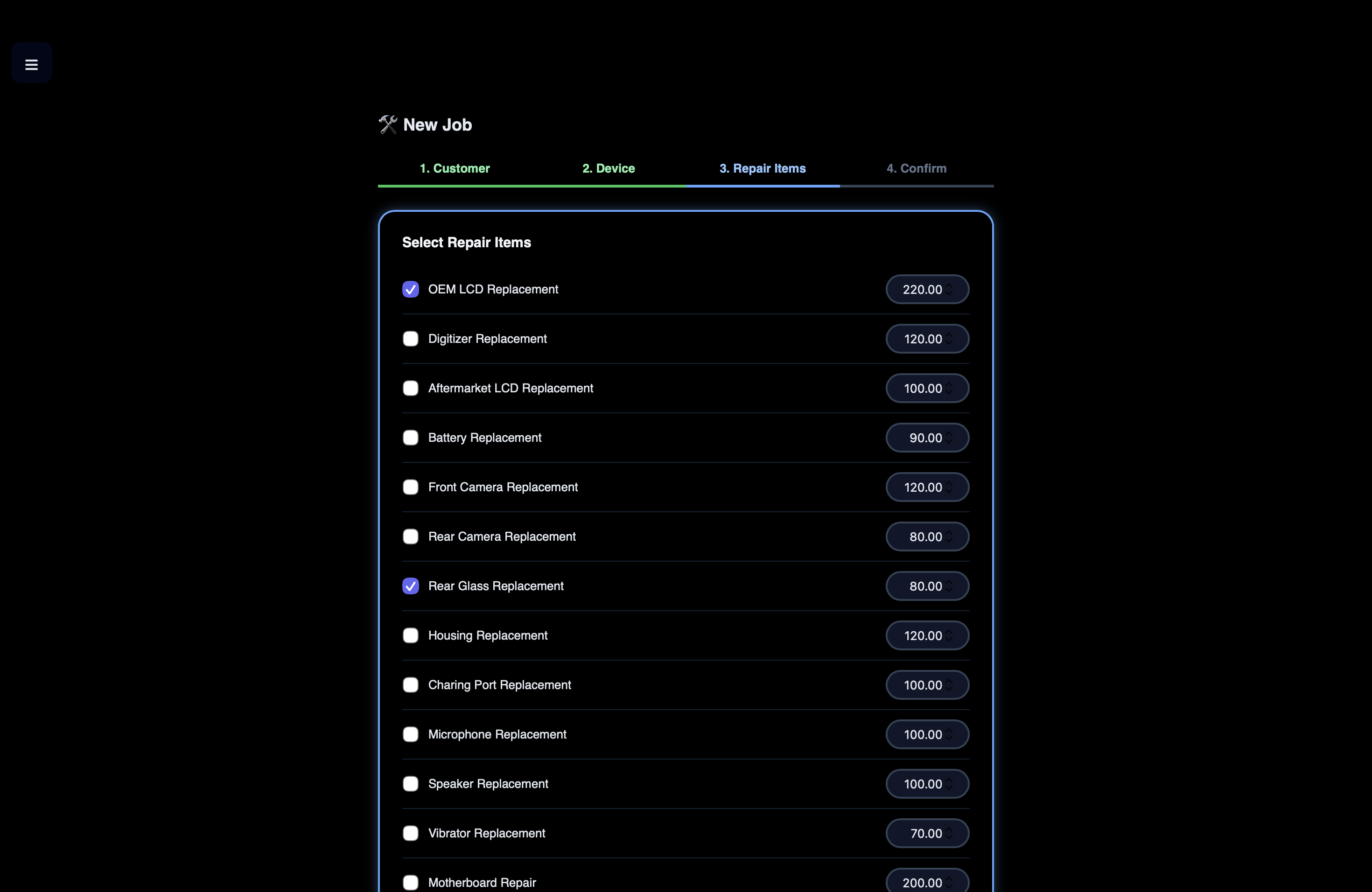 New booking wizard